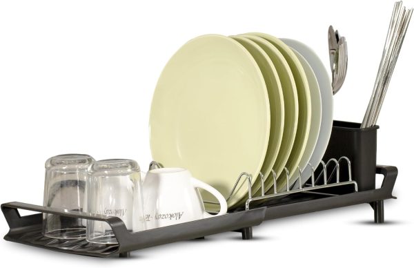 آبچکان Dish Rack Dish Drying Stand with Cutlery Holder Rustproof Kitchen Sink Organizer Countertop Kitchen Organizer and Utensils Holder with Drip Tray Knife Holder STORESLA™(1-TIER)