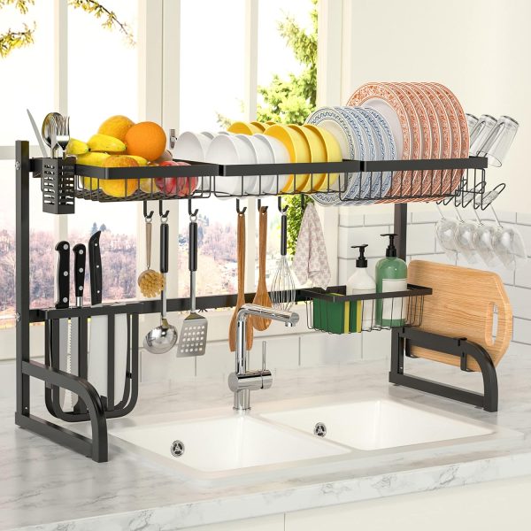 آبچکان Over The Sink Dish Drying Rack 2 Tier Adjustable Dish Rack (33.5"-39.4")
