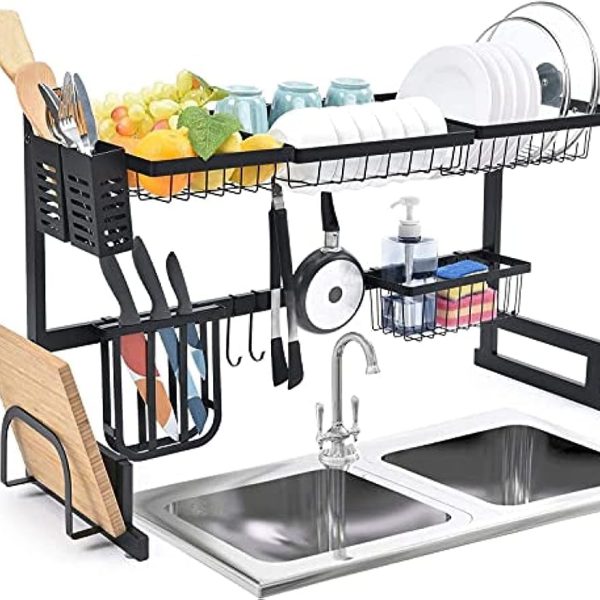 آبچکان  Dish Drainer over sink (85cm-105cm) Dish Drying Rack Width suitable for automatic adjustment of water tank .2-Tier Large Capacity Dish Rack, save space
