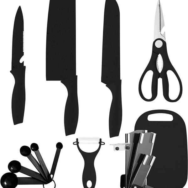چاقو Womdee Stainless Steel Kitchen Knife Set of 8 with Chopping & Cutting Board and holder,