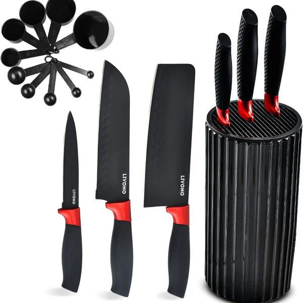 چاقو LIVONO Knife set With Holder and 10 Measuring Cup Set