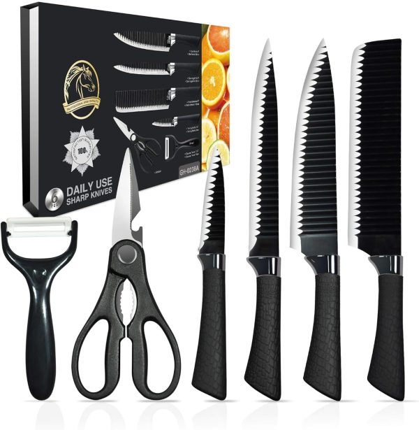 چاقو 6 Pcs Kitchen Knife Set Stainless Steel, Non-Stick Blades