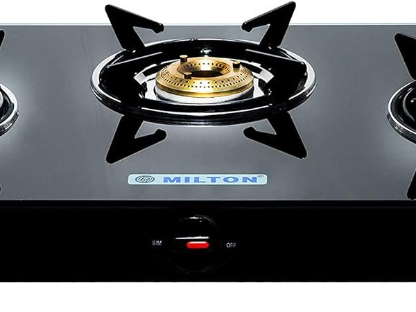 اجاق گاز روکار MILTON Premium 3 Burner Black Manual Ignition LPG Glass Top Gas Stove