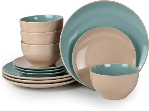 ظروف سرامیکی Shallow Moire 12-Pieces Stoneware Dinnerware Set, Dinner Set
