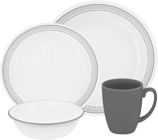ظروف سرامیکی Corelle Dinnerware 16Pc Mystic Gray, White And Gray