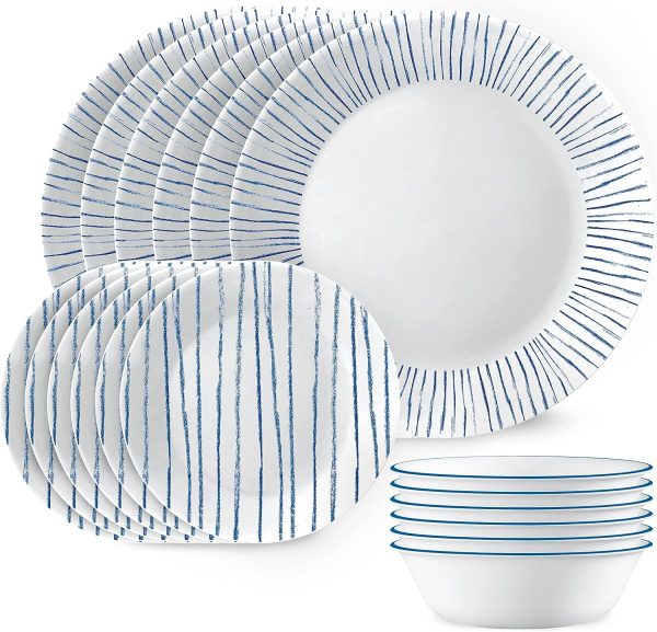 ظروف سرامیکی Corelle 18-Piece Dinnerware Set, Service for 6, Lightweight Round Plates and Bowls Set