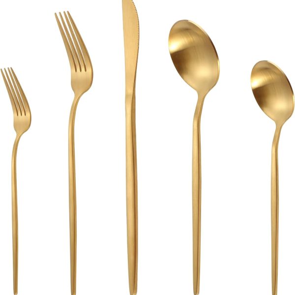 قاشق و چنگال LAZAHOME Matte Gold Silverware Set, Stainless Steel Flatware Cutlery Set Service for 4