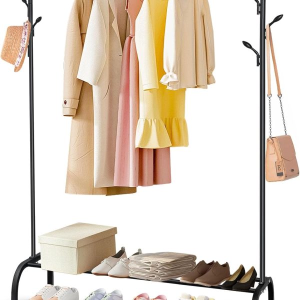 رگال SKY-TOUCH Multipurpose Clothing Garment Rack with Bottom Shelves