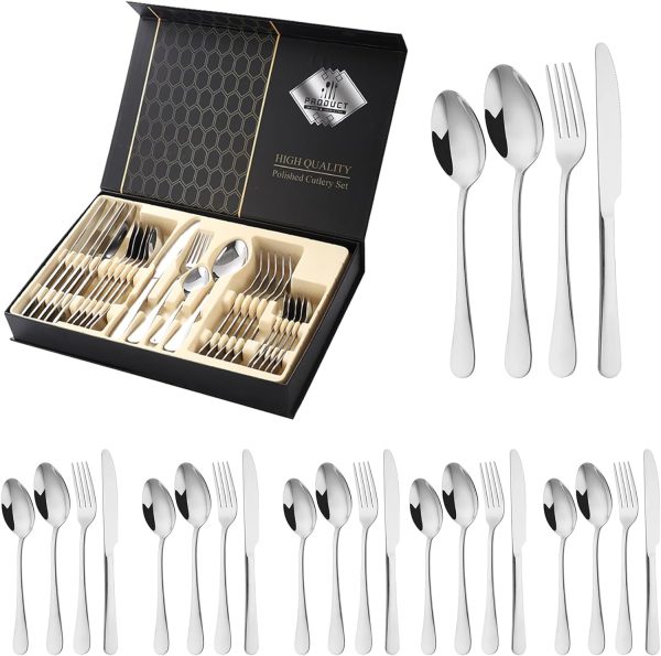 قاشق و چنگال 24-Pieces Silverware Flatware cutlery Set with Gift Box Stainless Steel Utensils set for 6
