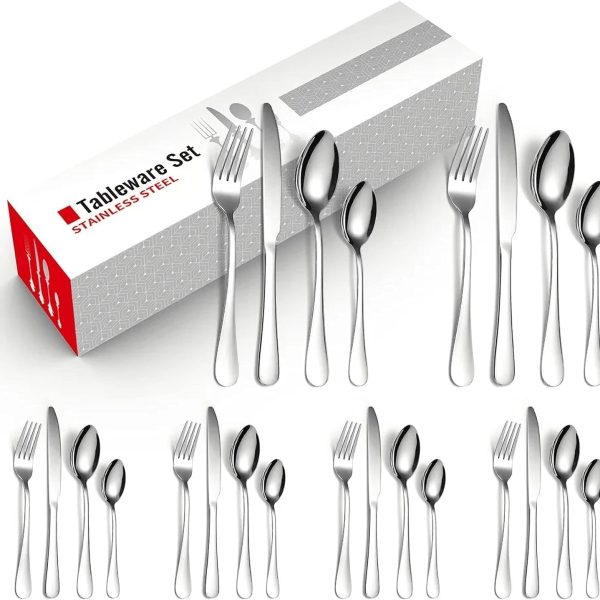 قاشق و چنگالHomkits 24 Piece Mixed Cutlery Sets Stainless Steel Flatware Tableware Set with Knife Spoon Fork, Service for 6 Cutlery Set