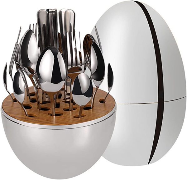 قاشق و چنگال 24-Piece Egg-Shaped Cutlery Set, Stainless Steel Flatware Set with Fork and Spoon for 6-Person
