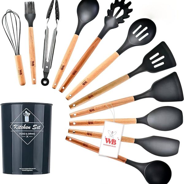 کفگیر و ملاقه WONDER-BLED 11Pcs Silicone Kitchen Cooking Utensils Set,