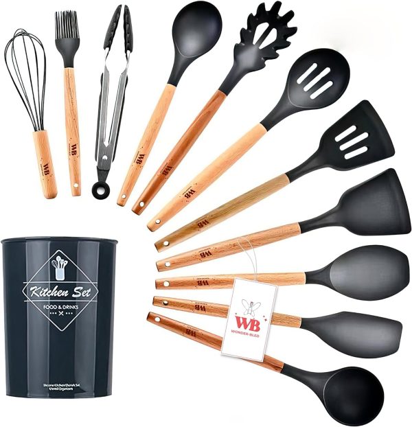 کفگیر و ملاقه WONDER-BLED 11Pcs Silicone Kitchen Cooking Utensils Set,