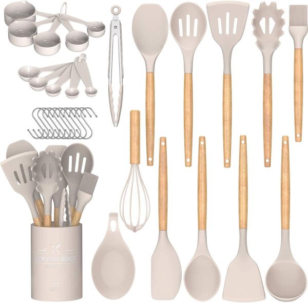 کفگیر و ملاقه ARCHAEOPTERYX Kitchen Cooking Utensils Set, 33 pcs Non-Stick Silicone Cooking Kitchen Utensils Spatula Set with Holder,