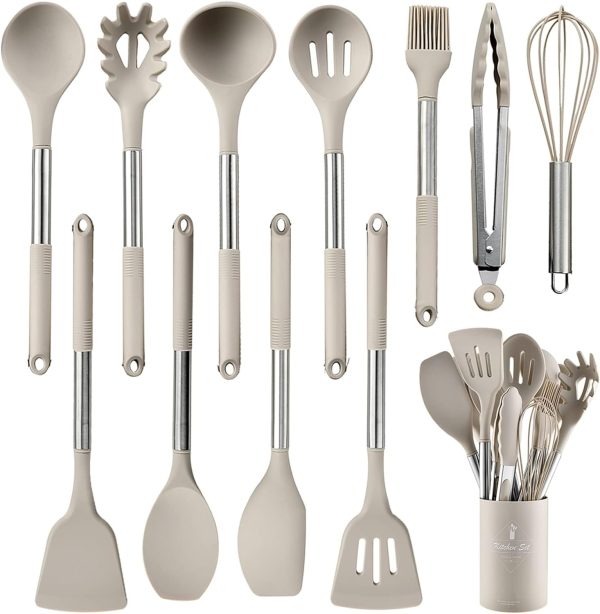 کفگیر و ملاقه ANTOLE Kitchen Cooking Utensils Set,12 Pcs Set Silicone Kitchen Gadgets Tools Set with Holder