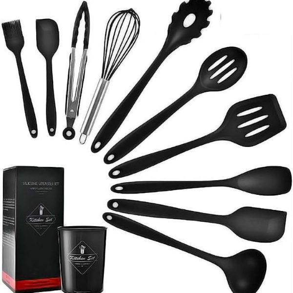 کفگیر و ملاقه 11 Pcs Silicone Kitchen Utensils Set Heat Resistant Cooking Tools for Non Stick Cookware Easy to Clean Baking Kit with Holder