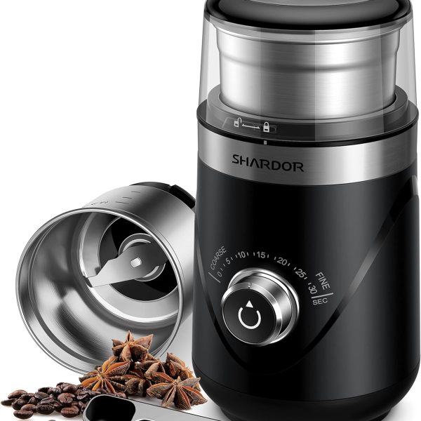 قهوه ساب SHARDOR Adjustable Coffee Grinder Electric, Spice Grinder, Coffee Bean Grinder, Espresso Grinder with 1 Removable Stainless Steel Bowl, Black