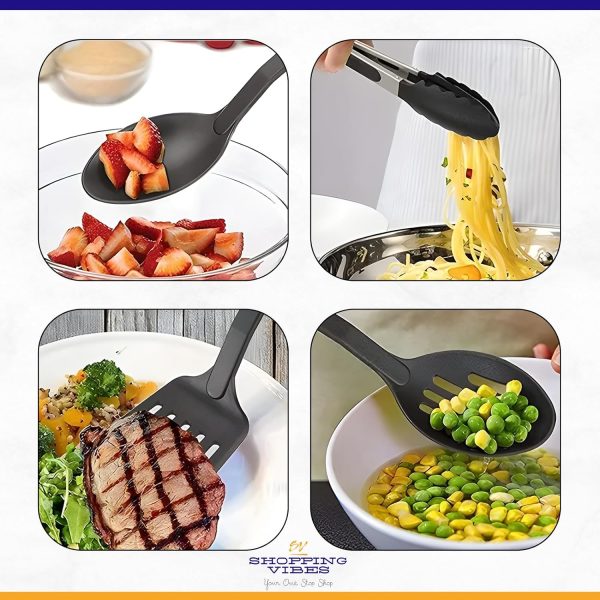 کفگیر و ملاقه SHOPPING VIBES Premium Chef-Grade Kitchen Utensils: Food-Safe Stainless-Steel Set of 25 pcs for Newlyweds & Cooking Enthusiasts - تصویر 3