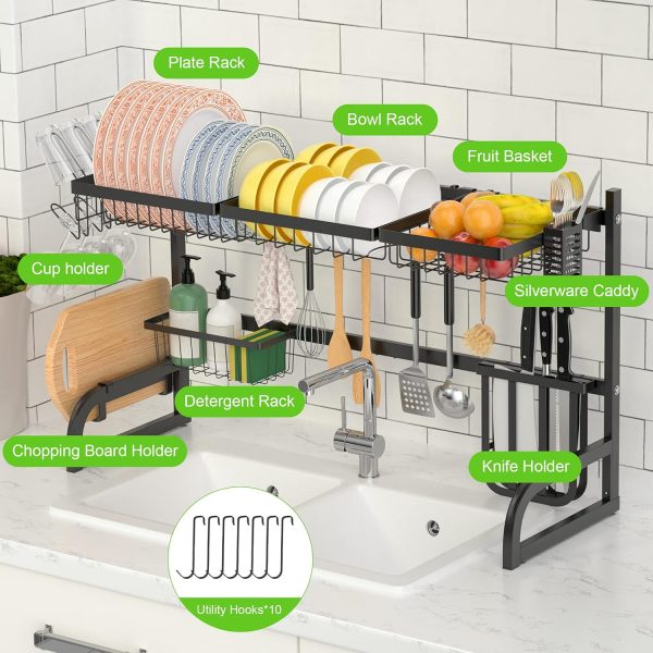 آبچکان Over The Sink Dish Drying Rack 2 Tier Adjustable Dish Rack (33.5"-39.4") - تصویر 3