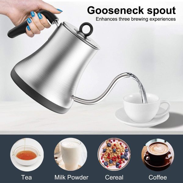 کتری برقی CHINMIN Gooseneck Electric Kettle with Temperature Control, Pour Over Kettle Stainless Steel Tea & Coffee Kettle 0.8L - تصویر 3