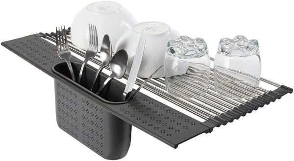 آبچکان   Click to open expanded view AMERTEER Sink Drying Rack Roll Up | RollUp Dish Drying Rack Over the Sink | Roll Up Drying Rack with Utensil Holder - تصویر 3