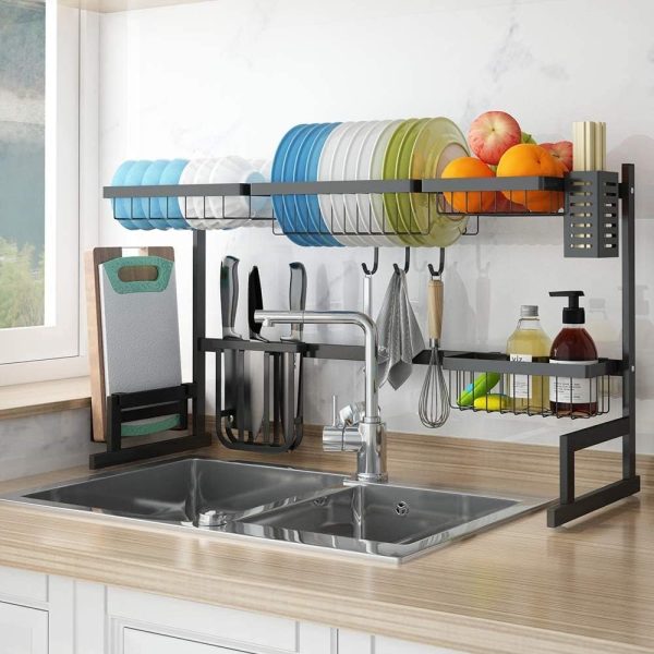 آبچکان Stainless Steel Dish Drying Rack Over Sink (Black) - تصویر 3