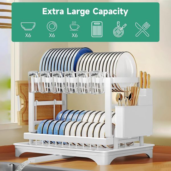 آبچکان INFOSUN Dish Drying Rack, 2 Tier Dish Rack - تصویر 3