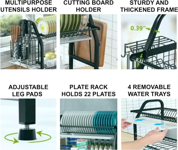 آبچکان HEXAR Heavy Duty 3 Tier Dish Drying Rack with Utensil - تصویر 3