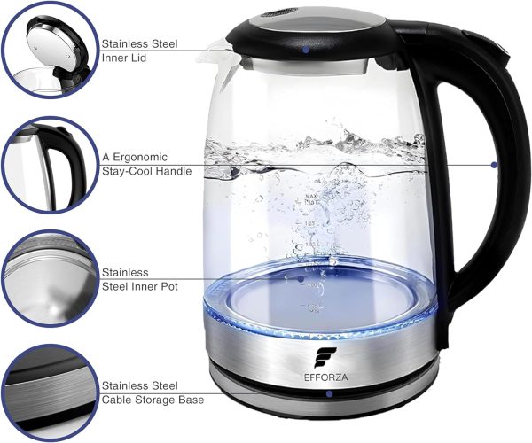 کتری برقی EFFORZA - Clear Glass Electric Kettle - 1.5L - تصویر 5