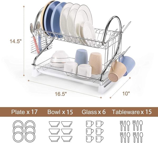 آبچکان Toshionics 2 Layer Over The Sink Stainless Steel Dish Drying Draining Multifunctional Kitchen Counter Space Organizer Storage Rack With Utensils - تصویر 3