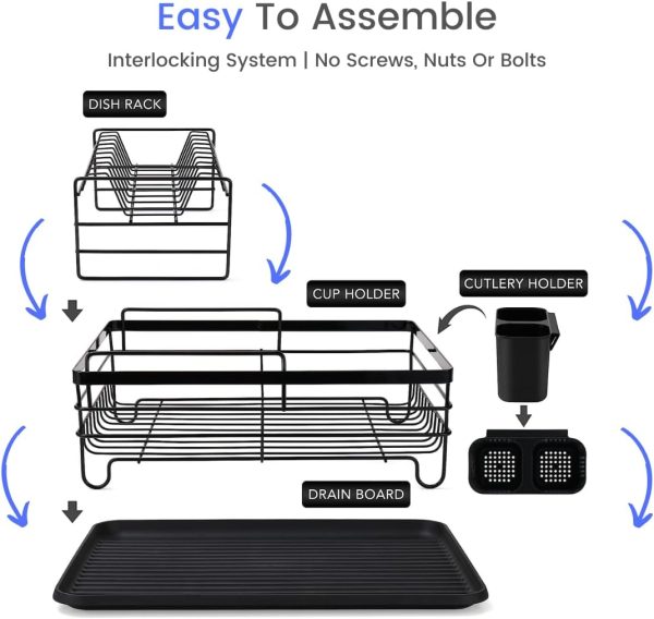 آبچکان SFIX Dish Drying Stand 2 Tiers With Drainer Large Kitchen Dish Rack with Removable Utensil Holder and Cup Holder Baking Paint Process Coatings Dish Drainer - تصویر 4