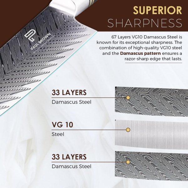 چاقو  PAUL BROWN® Chef Knife Premium Hammered Japanese high carbon Steel - تصویر 3