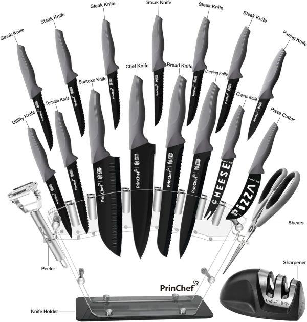 چاقو PrinChef Knife Set, 19 Pcs Rust Proof Knives Set For Kitchen, - تصویر 3