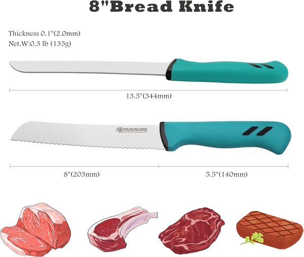 چاقو YOUSUNLONG Bread Knife Serrated Cutter 8"(203mm) - تصویر 3