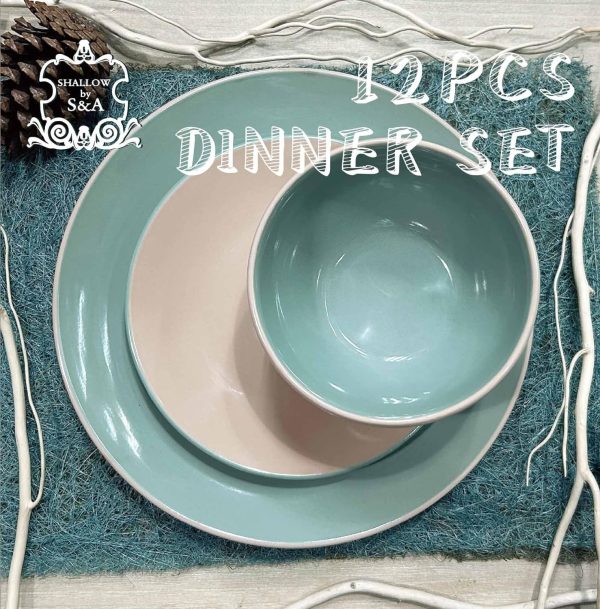 ظروف سرامیکی Shallow Moire 12-Pieces Stoneware Dinnerware Set, Dinner Set - تصویر 3