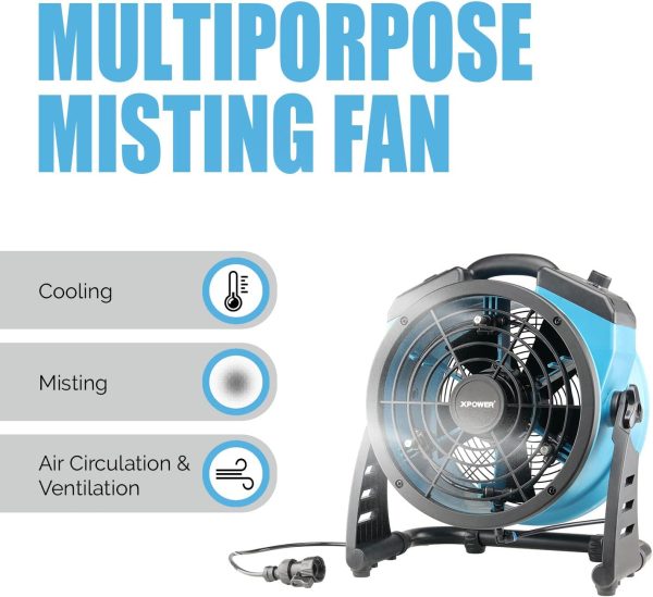 پنکه XPOWER FM-65B Misting Fan Cooling Humidifier Carpet Blower Outdoor Axial Fan High Speed Cooling Air Circulato - تصویر 3