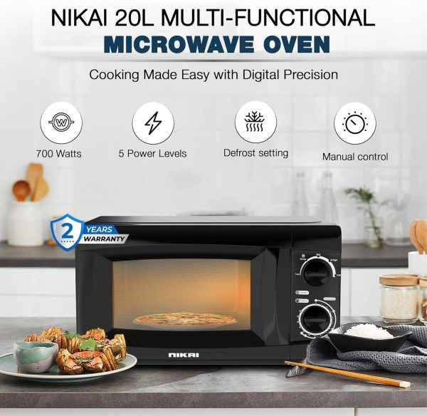 ماکروویو Nikai 700W 20L Microwave Oven with Defrost Function, 5 Power levels - تصویر 3