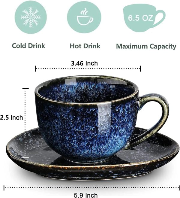 ظروف سرامیکی vicrays 6.5 oz Cappuccino Cups with Saucers - تصویر 3