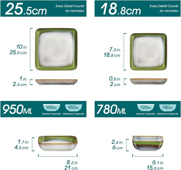 ظروف سرامیکی vancasso Dinner Sets, Square Reactive Glaze Crockery Set - تصویر 3
