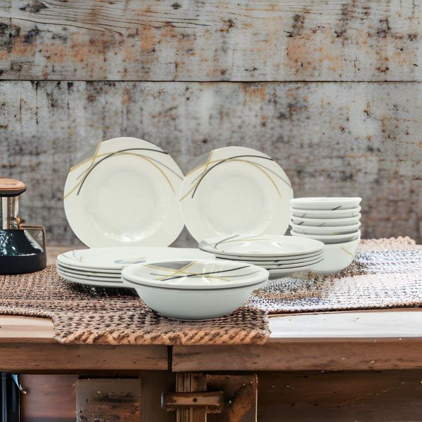 ظروف سرامیکی Melrich 20 pcs Melamine Gold Line Dinnerware set Dinner plates set long lasting Dishwasher safe strong and durable - تصویر 3