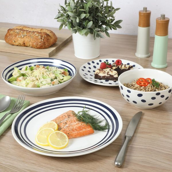 ظروف سرامیکی Gibson Home Seaboard Decorated White and Blue Porcelain Plates and Bowls Dinnerware Set - تصویر 3