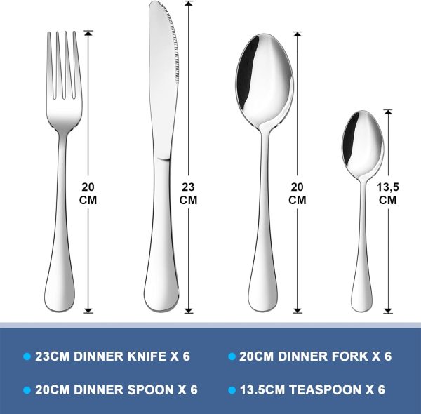 قاشق و چنگال Cutlery Set, Onader Stainless Steel 24 Piece Cutlery Set for 6 Peopl - تصویر 3