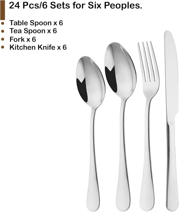قاشق و چنگال 24-Pieces Silverware Flatware cutlery Set with Gift Box Stainless Steel Utensils set for 6 - تصویر 3