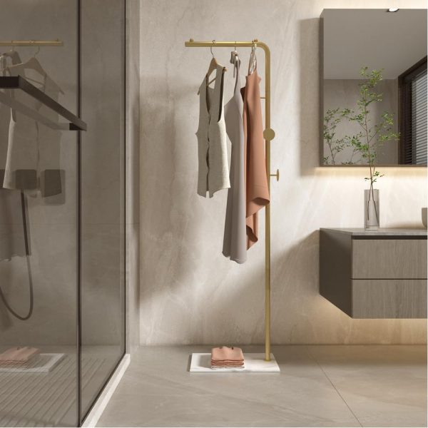 رگال Metal Coat Rack Freestanding with Natural Marble Base 67” 170cm Entryway Coats Hanger Stand with 3 Hooks - تصویر 3