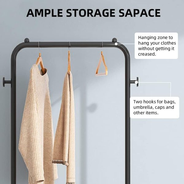 رگال Garment Rack 3-in-1 Garment Rack Shoe Rack Clothing Rack with 2 Tiers Basket and 2 Side Hooks Movable Storage Cart for Living Room Bedroom Dressing Room Entryway Black - تصویر 3
