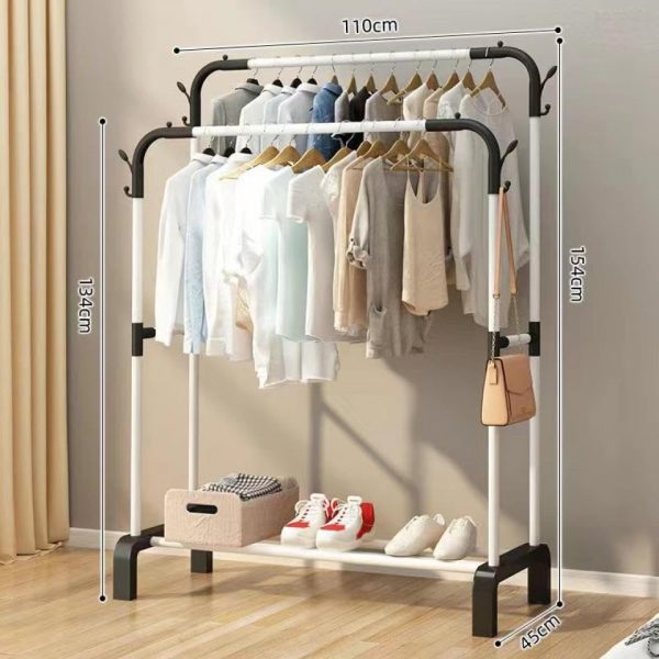 رگال Aiwanto Rack Stand Floor Hanger 2 Rail Rod Modern Simple Clothes Storage Wardrobe Clothing Drying Racks - تصویر 3