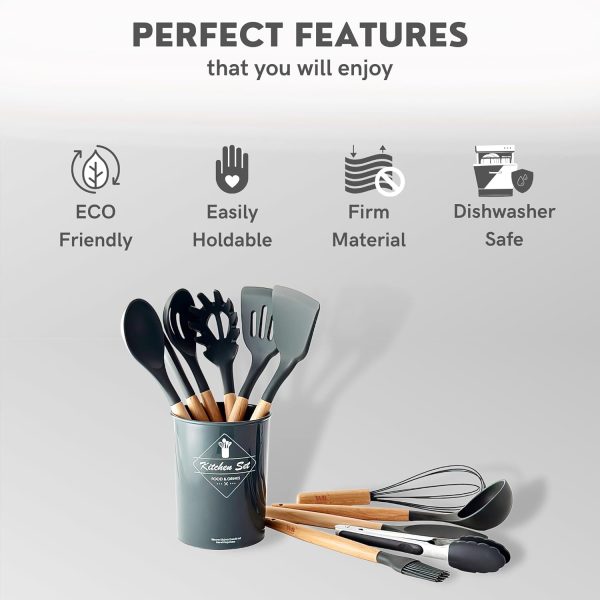 کفگیر و ملاقه WONDER-BLED 11Pcs Silicone Kitchen Cooking Utensils Set, - تصویر 3