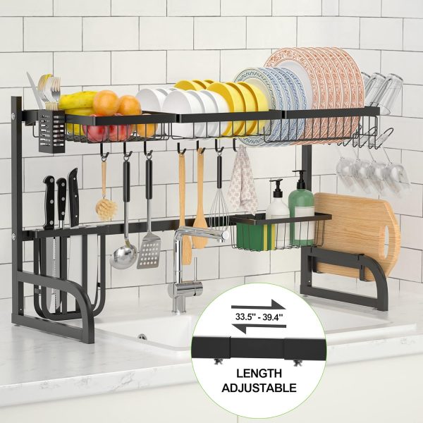 آبچکان Over The Sink Dish Drying Rack 2 Tier Adjustable Dish Rack (33.5"-39.4") - تصویر 4