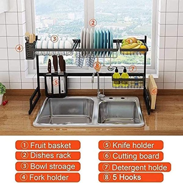 آبچکان  Dish Drainer over sink (85cm-105cm) Dish Drying Rack Width suitable for automatic adjustment of water tank .2-Tier Large Capacity Dish Rack, save space - تصویر 4