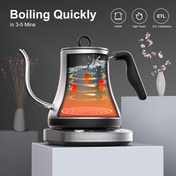 کتری برقی CHINMIN Gooseneck Electric Kettle with Temperature Control, Pour Over Kettle Stainless Steel Tea & Coffee Kettle 0.8L - تصویر 7